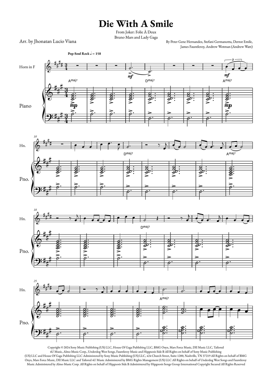 Die With A Smile Piano scores gallery preview page 1