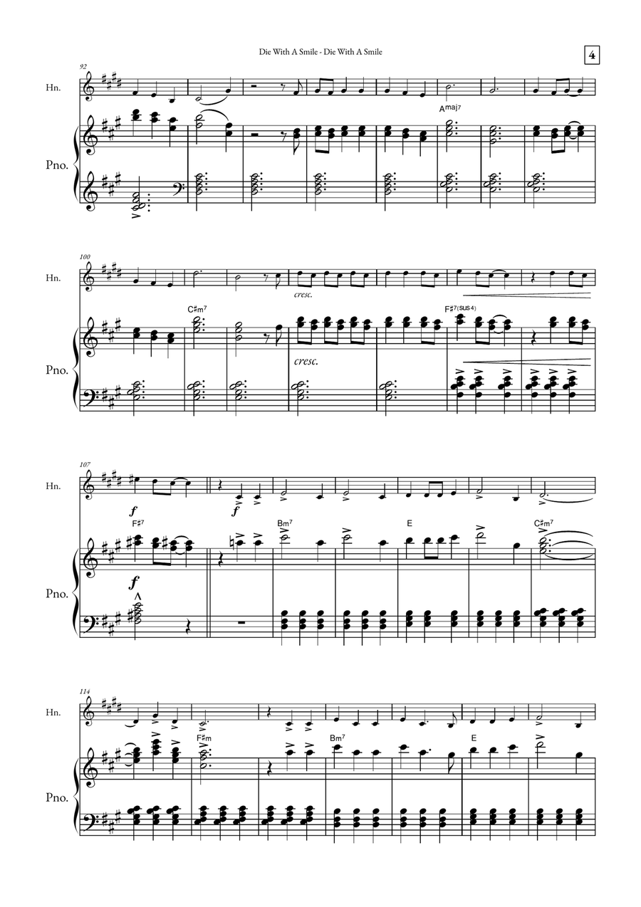 Die With A Smile Piano scores gallery preview page 4