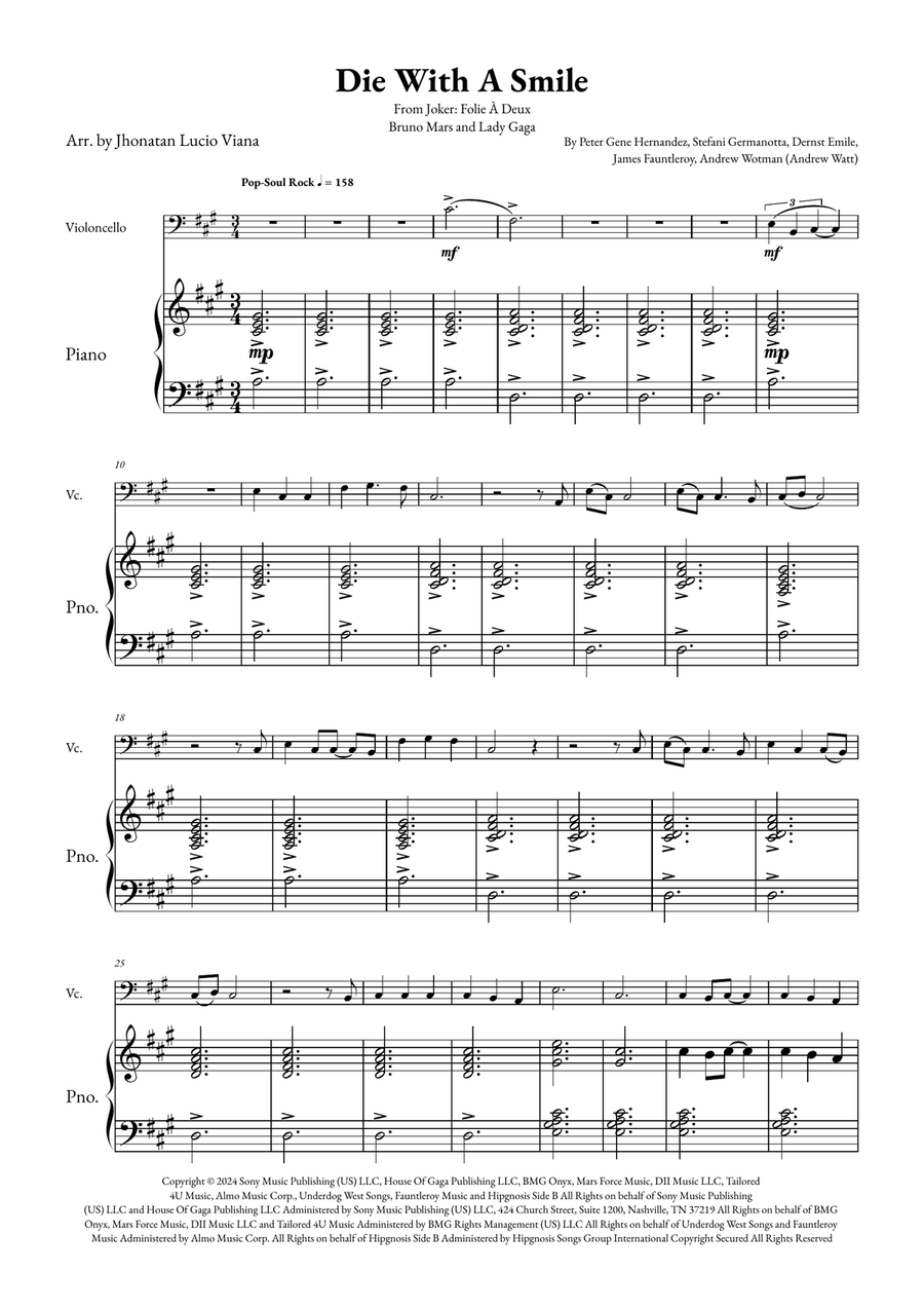 Die With A Smile Piano scores gallery preview page 1