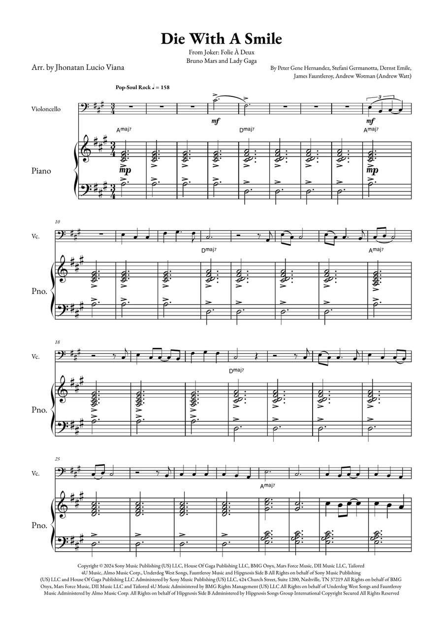 Die With A Smile Piano scores gallery preview page 1