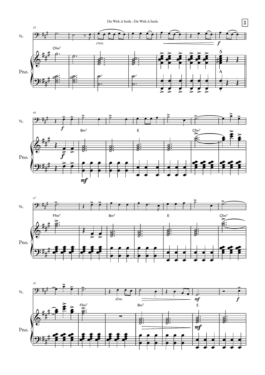 Die With A Smile Piano scores gallery preview page 2