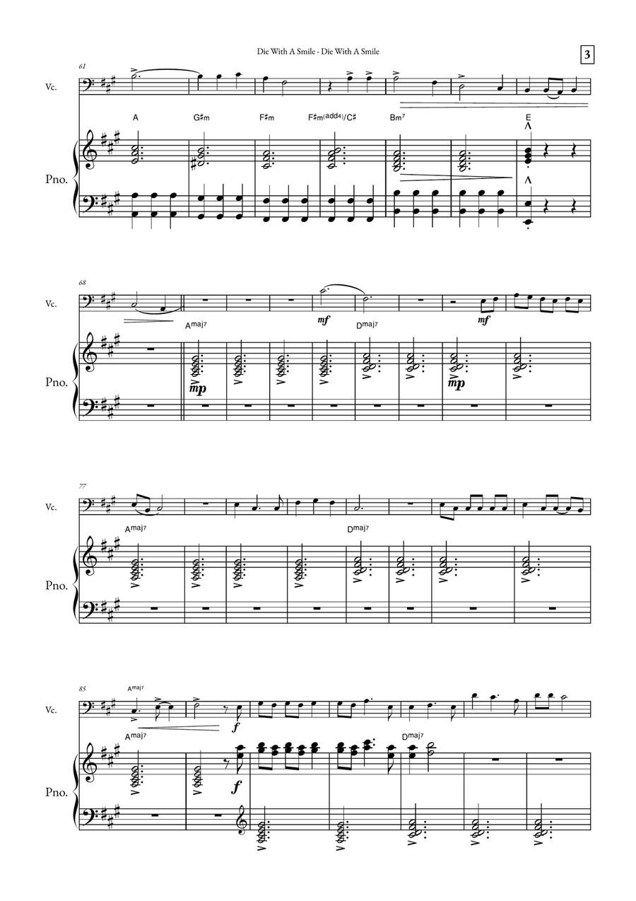 Die With A Smile Piano scores gallery preview page 3
