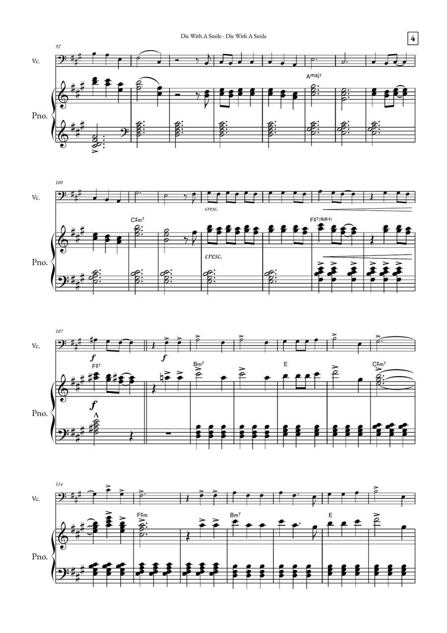 Die With A Smile Piano scores gallery preview page 4