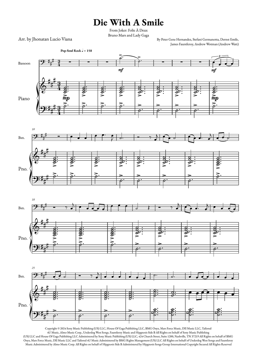 Die With A Smile Bassoon scores gallery preview page 1