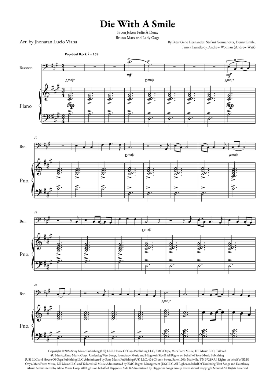 Die With A Smile Bassoon scores gallery preview page 1
