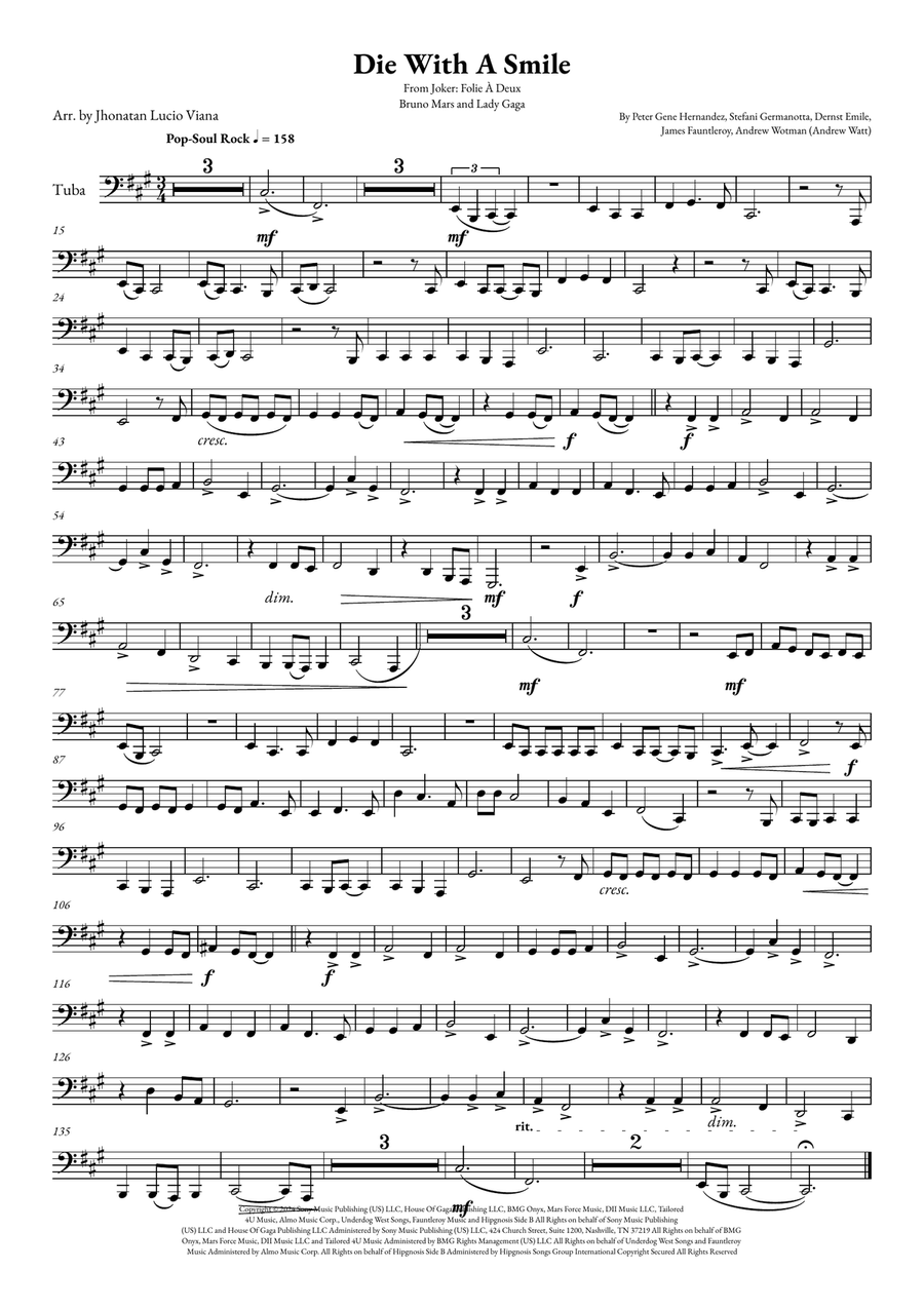 Die With A Smile Tuba scores gallery preview page 1