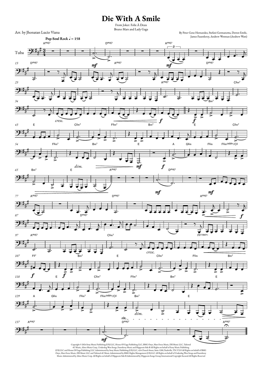 Die With A Smile Tuba scores gallery preview page 1