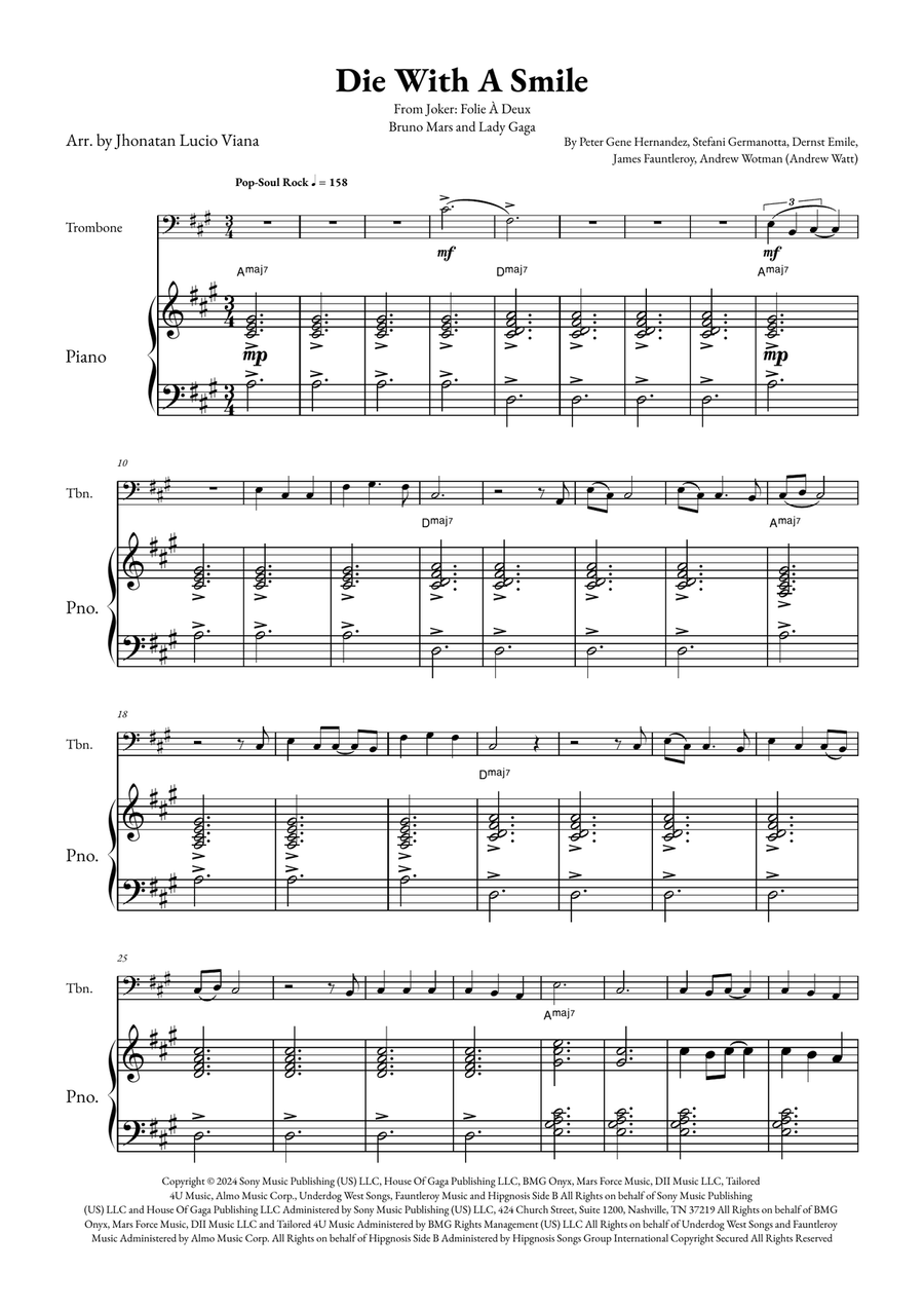 Die With A Smile Easy Piano scores gallery preview page 1