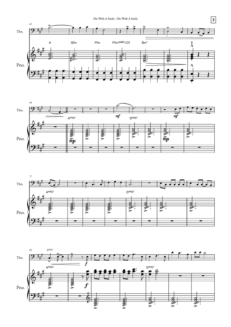 Die With A Smile Easy Piano scores gallery preview page 3