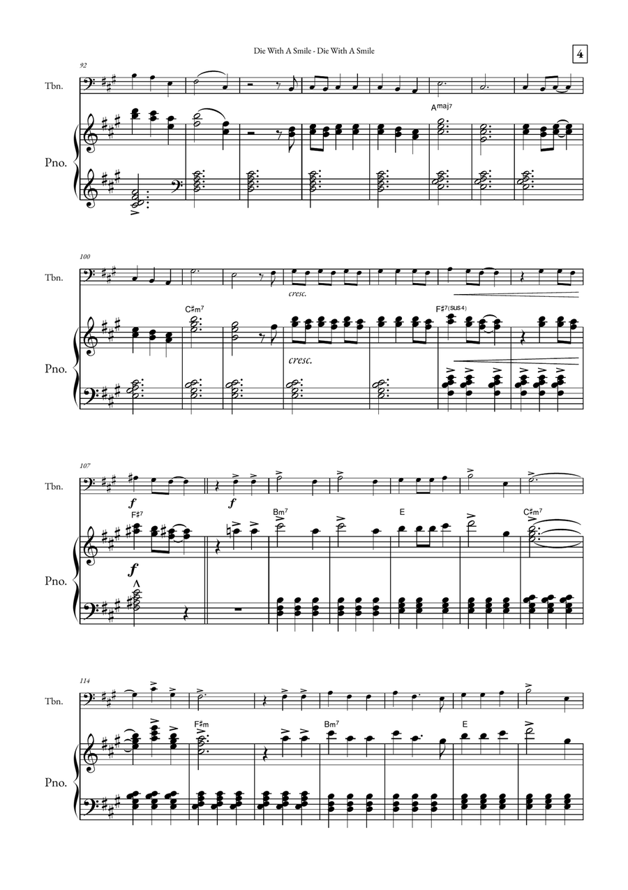 Die With A Smile Easy Piano scores gallery preview page 4