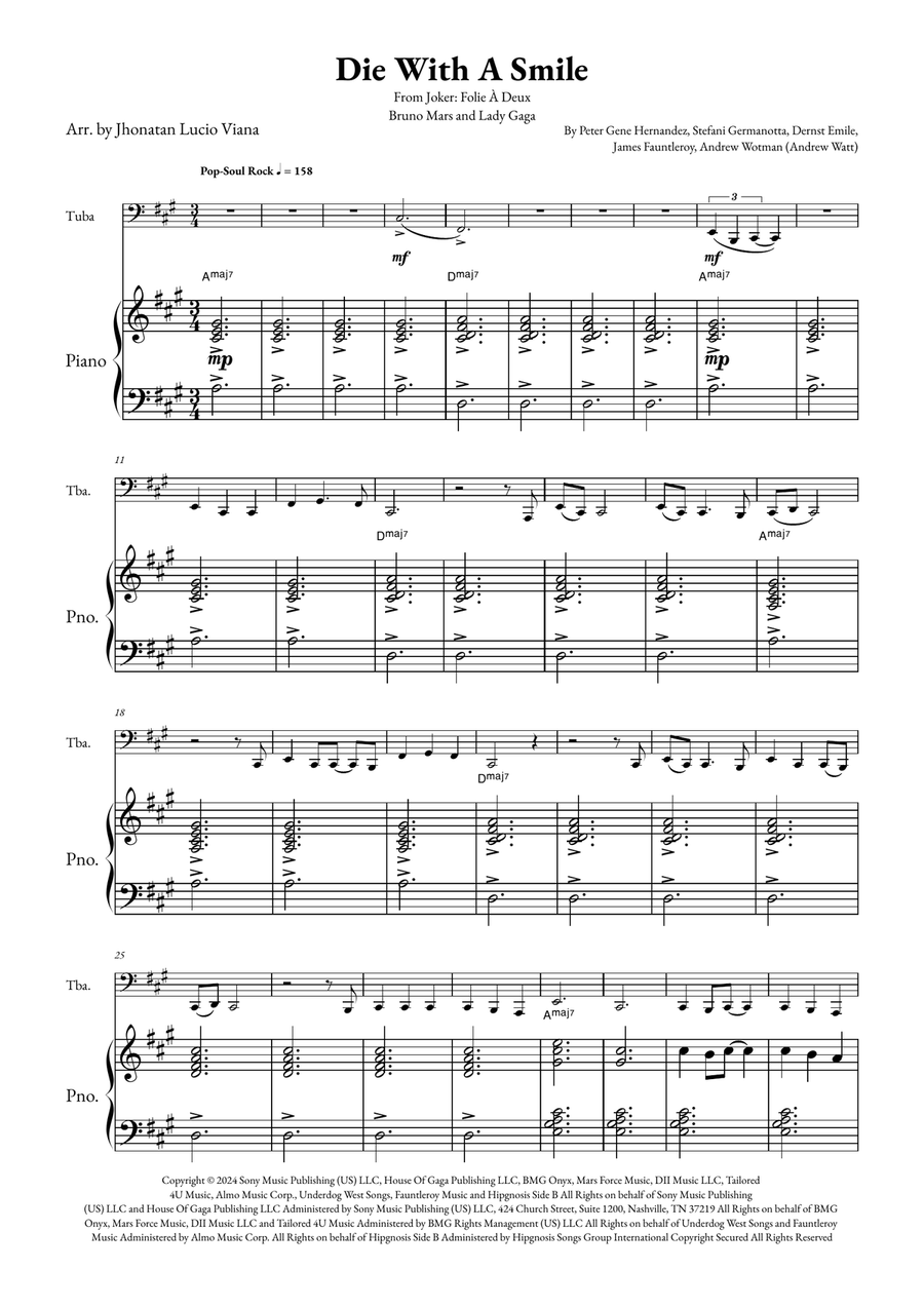 Die With A Smile Tuba scores gallery preview page 1