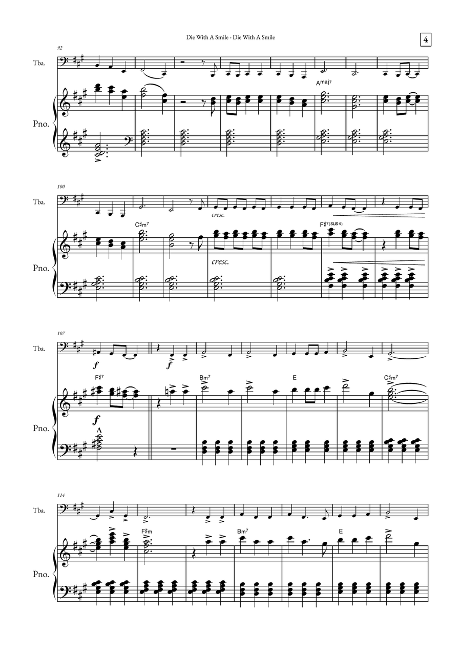 Die With A Smile Tuba scores gallery preview page 4