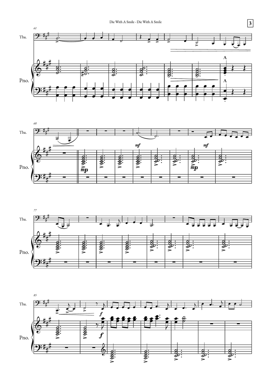 Die With A Smile Tuba scores gallery preview page 3