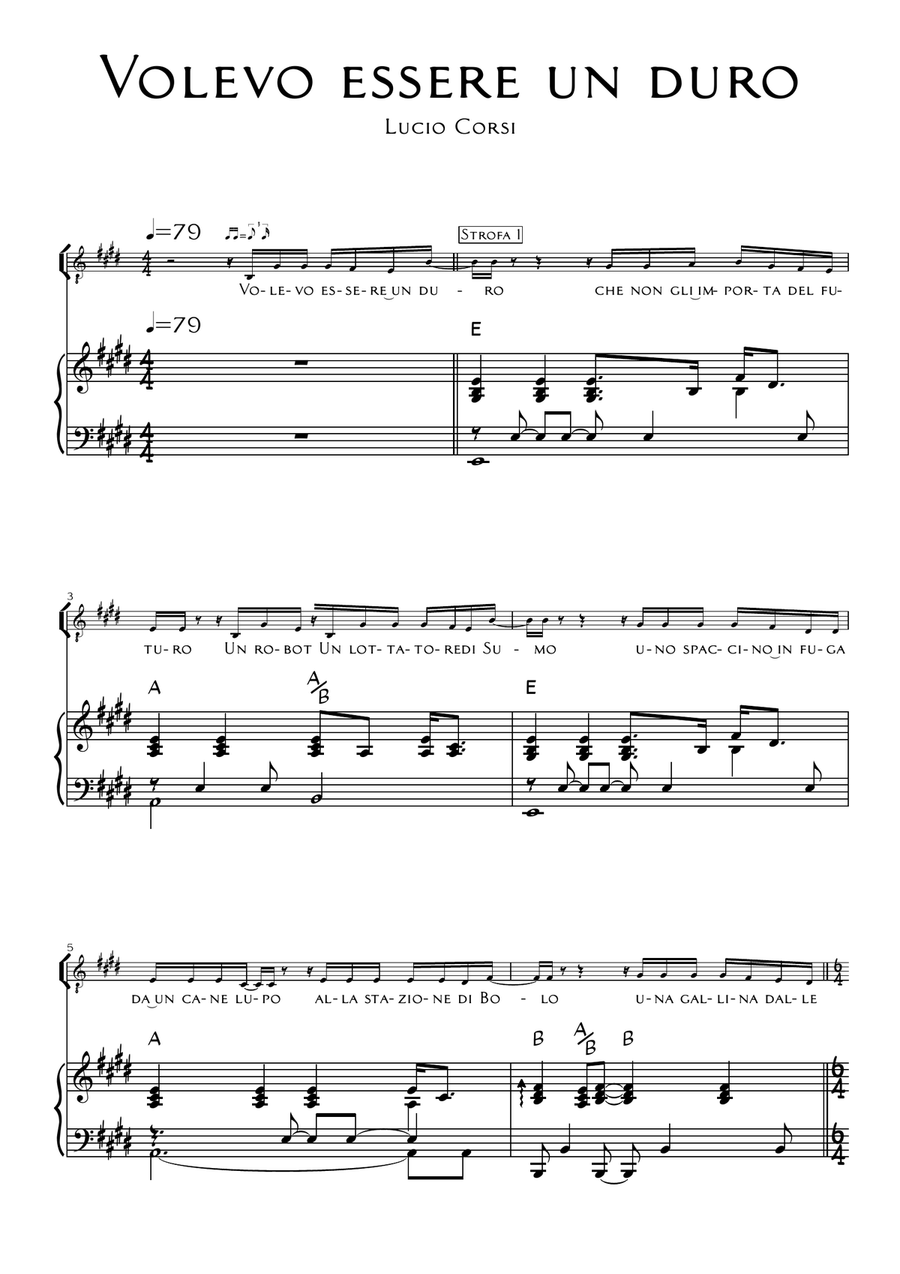 Volevo essere un duro Volevo essere un duro Piano, Vocal scores gallery preview page 1