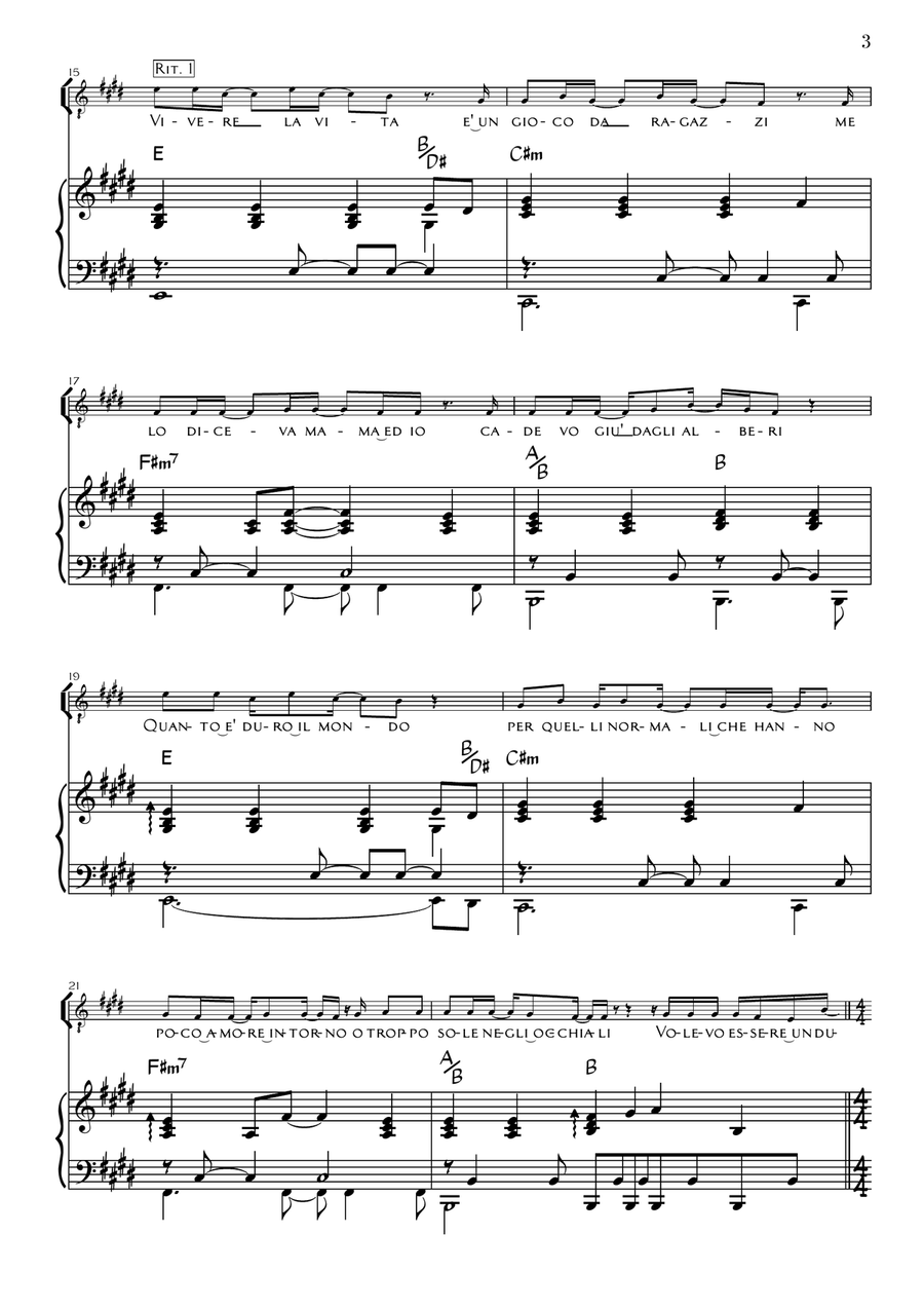 Volevo essere un duro Volevo essere un duro Piano, Vocal scores gallery preview page 3