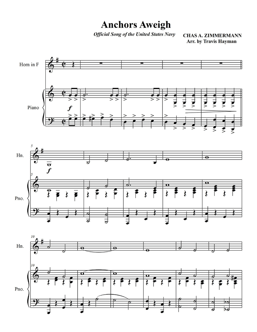 Anchors Aweigh - for Horn in F with Piano Accompaniment Piano scores gallery preview page 3