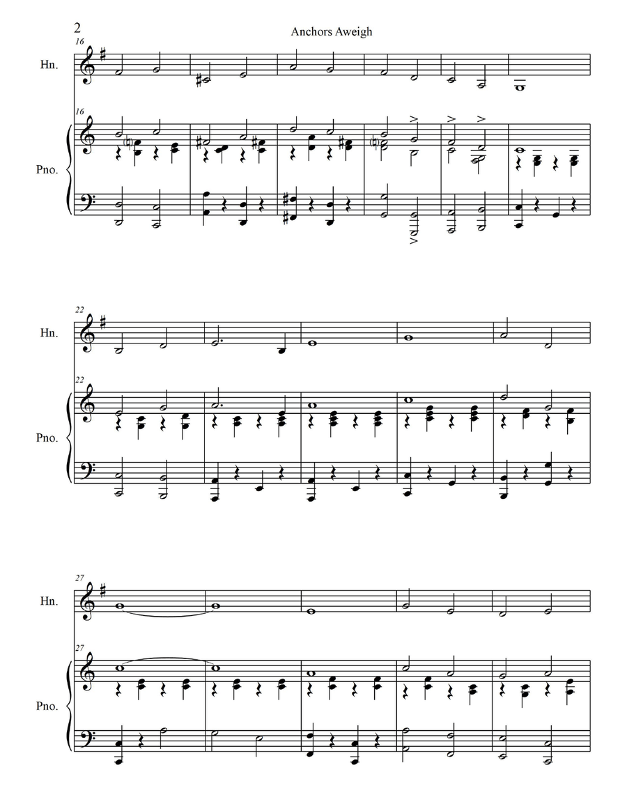 Anchors Aweigh - for Horn in F with Piano Accompaniment Piano scores gallery preview page 4