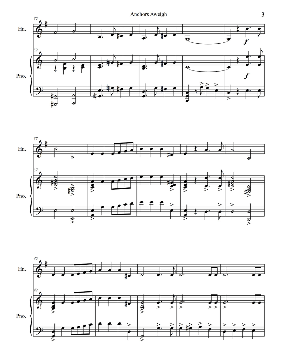 Anchors Aweigh - for Horn in F with Piano Accompaniment Piano scores gallery preview page 5