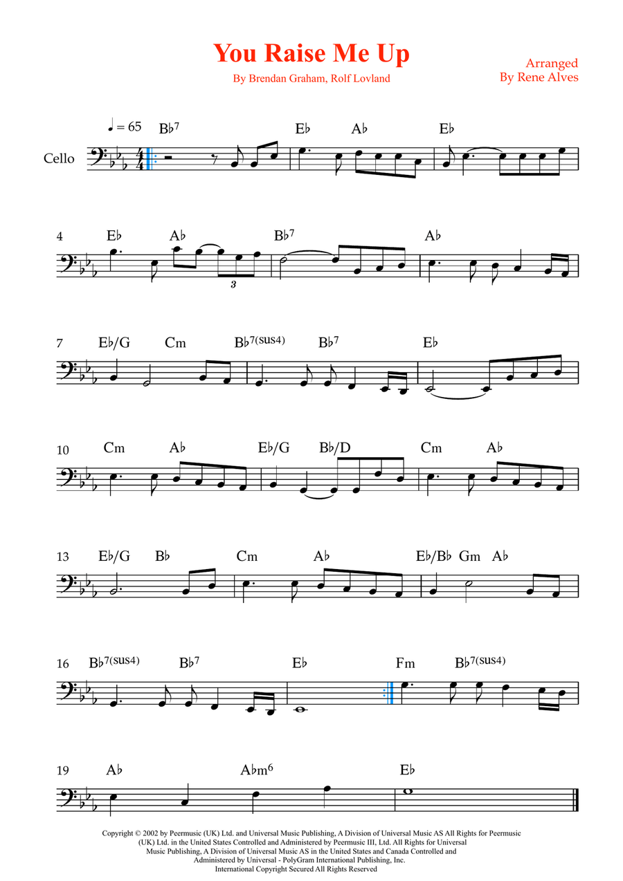 You Raise Me Up You Raise Me Up Cello Solo scores gallery preview page 1