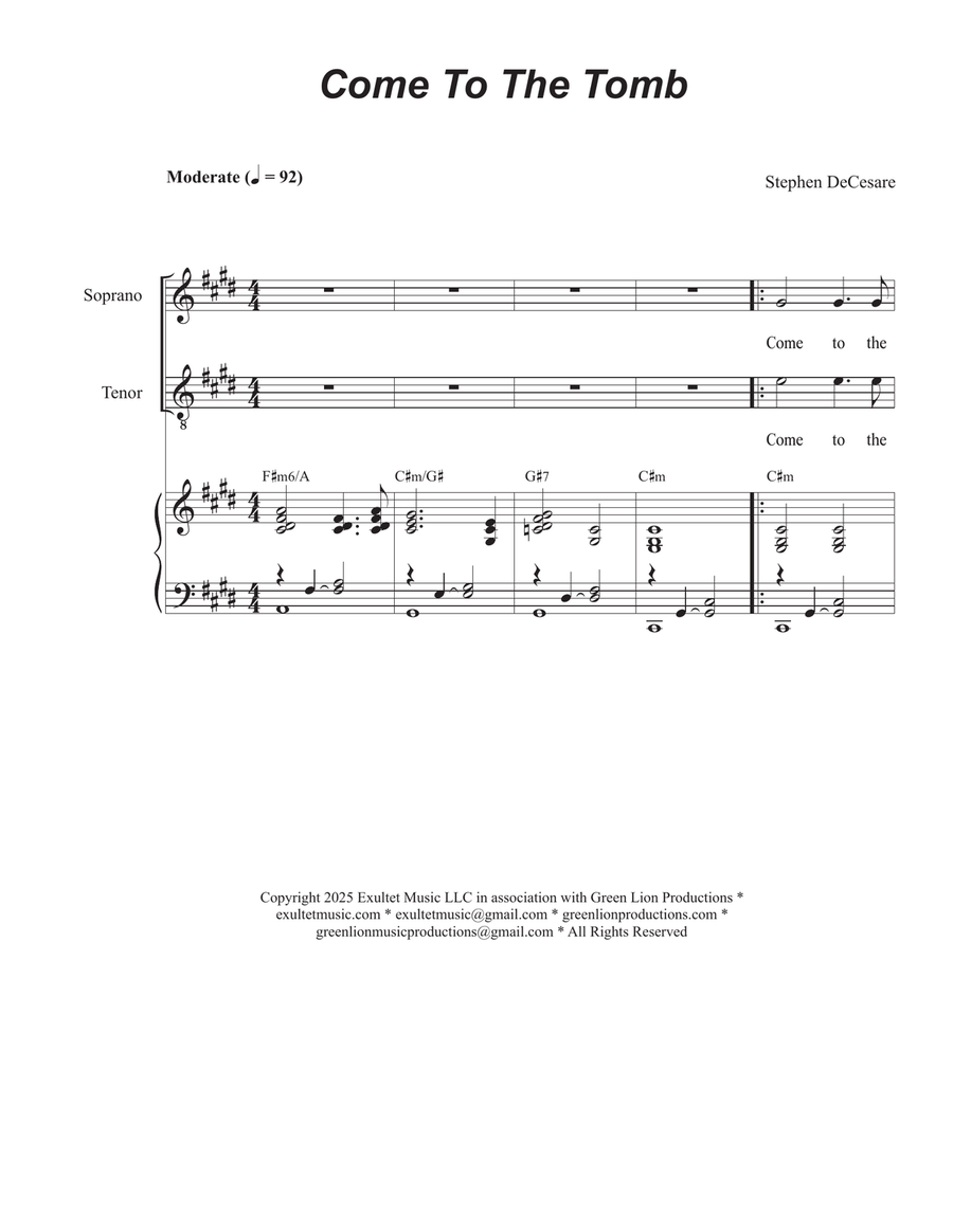 Come To The Tomb (2-part choir - (Soprano and Tenor) 2-Part scores gallery preview page 1
