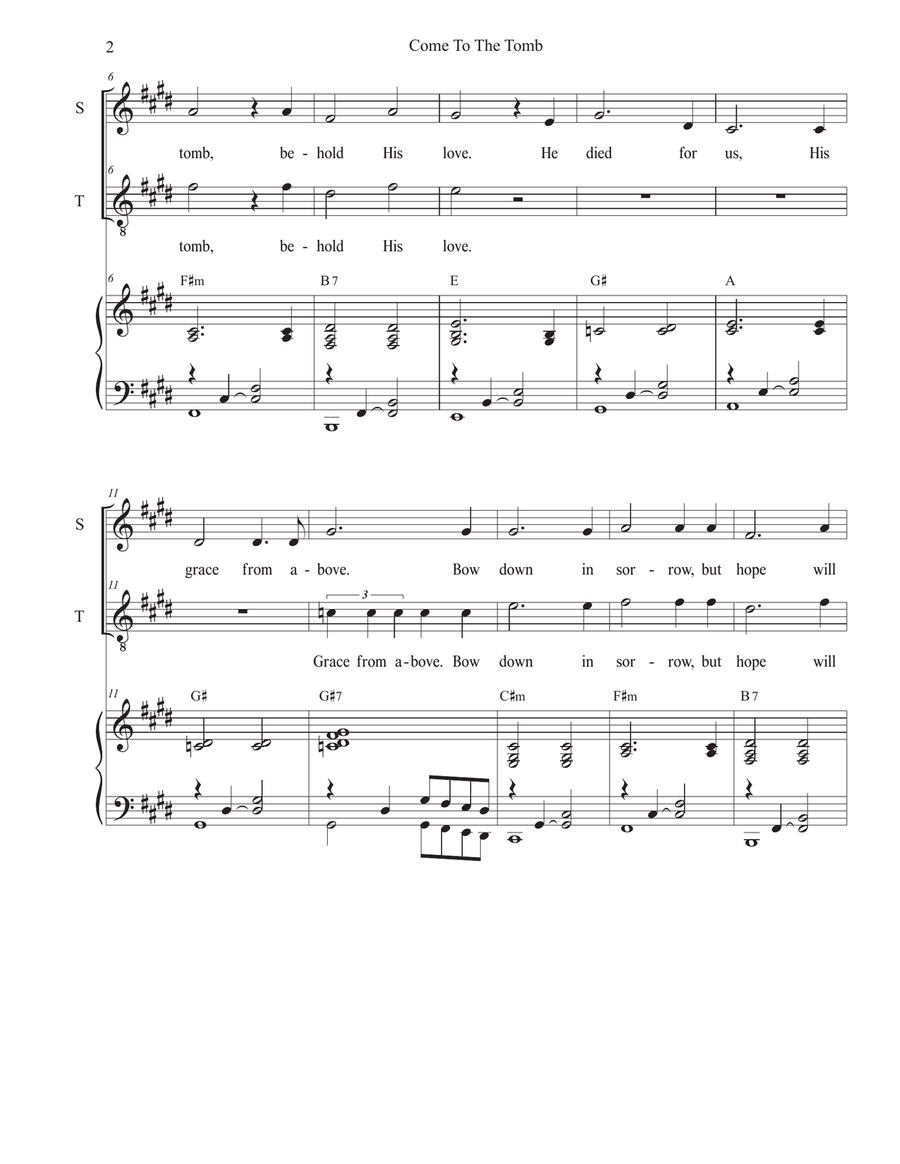 Come To The Tomb (2-part choir - (Soprano and Tenor) 2-Part scores gallery preview page 2