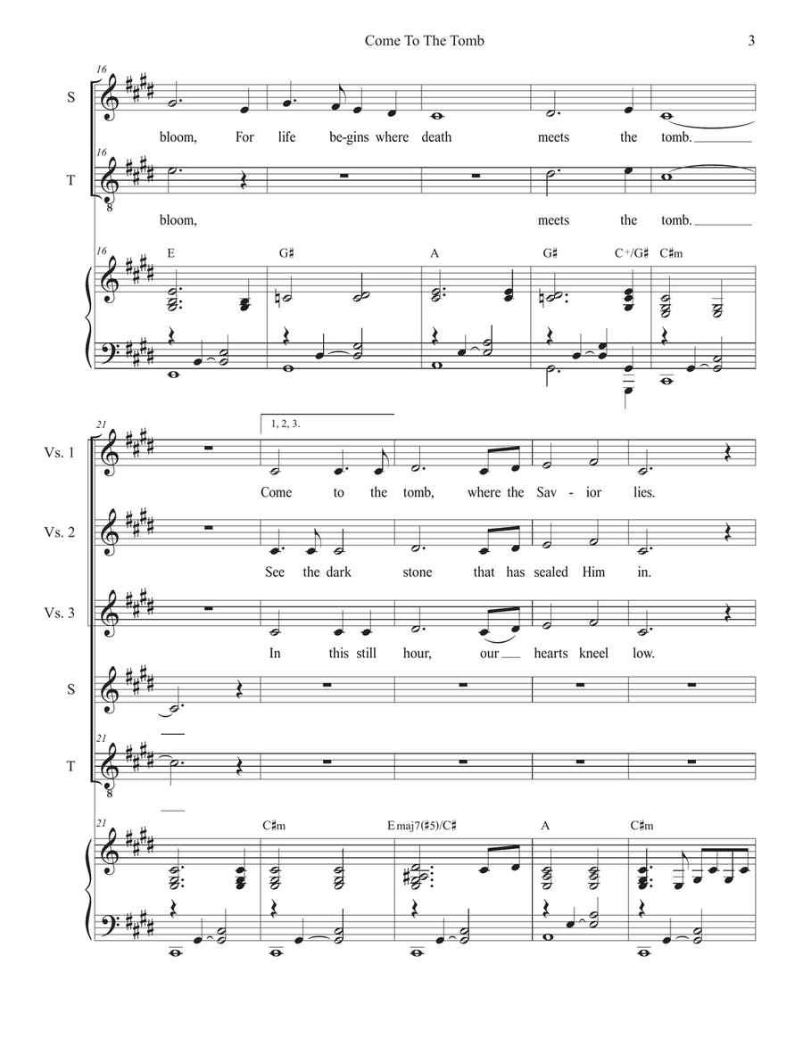 Come To The Tomb (2-part choir - (Soprano and Tenor) 2-Part scores gallery preview page 3