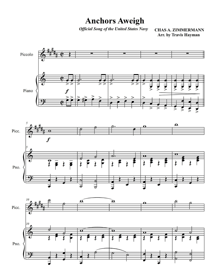 Anchors Aweigh - for Piccolo in D flat with Piano Accompaniment Piccolo scores gallery preview page 3