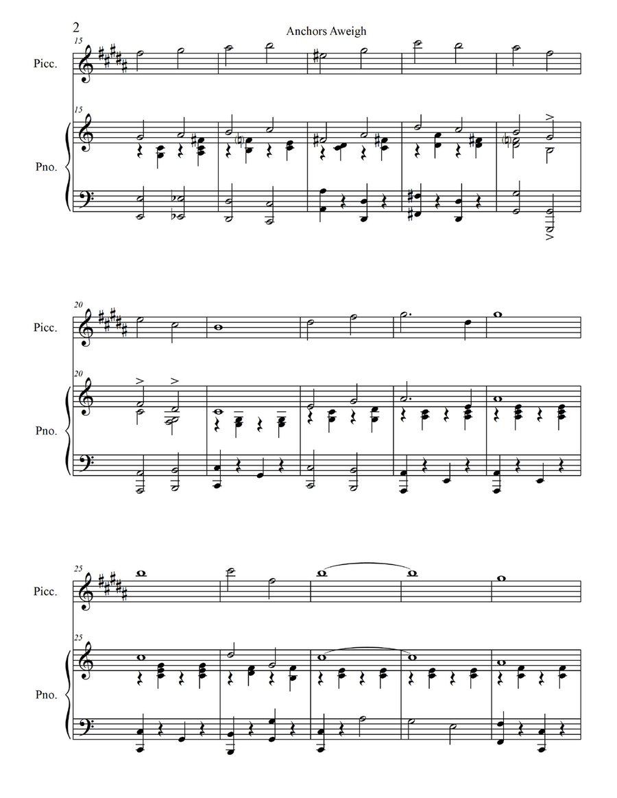 Anchors Aweigh - for Piccolo in D flat with Piano Accompaniment Piccolo scores gallery preview page 4