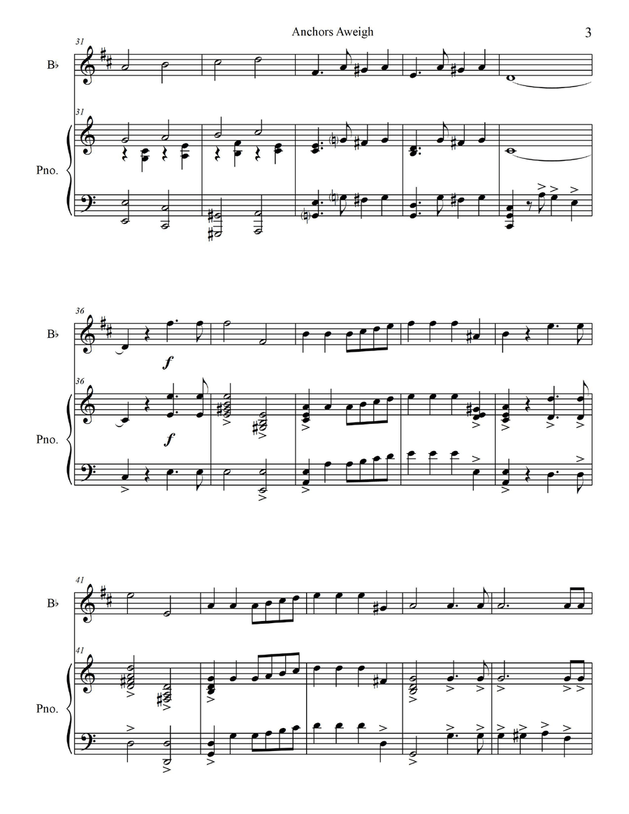 Anchors Aweigh - for Bb Soprano Sax./Bb Tenor Sax./Baritone Horn T.C. with Piano Accompaniment Tenor Saxophone scores gallery preview page 5