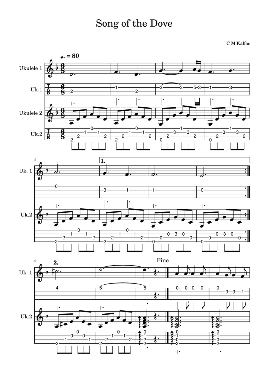 Song of the Dove (Recorder & Ukulele or 2 Ukuleles with low G strings) Soprano Recorder scores gallery preview page 1