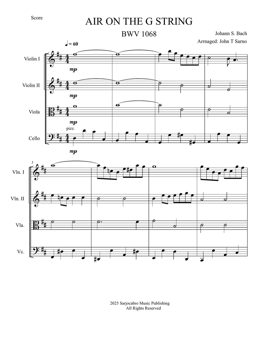 AIR ON THE G STRING AIR ON THE G STRING String Quartet scores gallery preview page 1