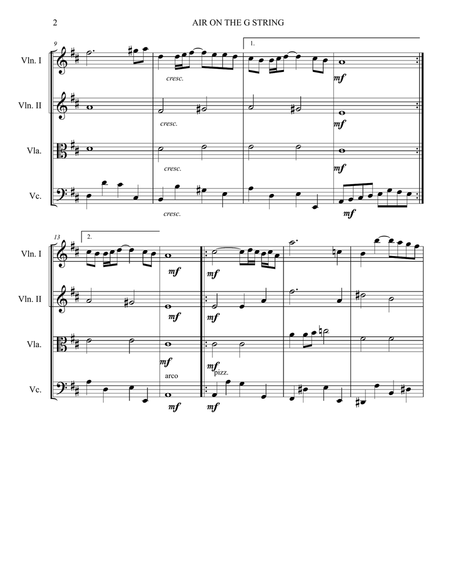 AIR ON THE G STRING AIR ON THE G STRING String Quartet scores gallery preview page 2