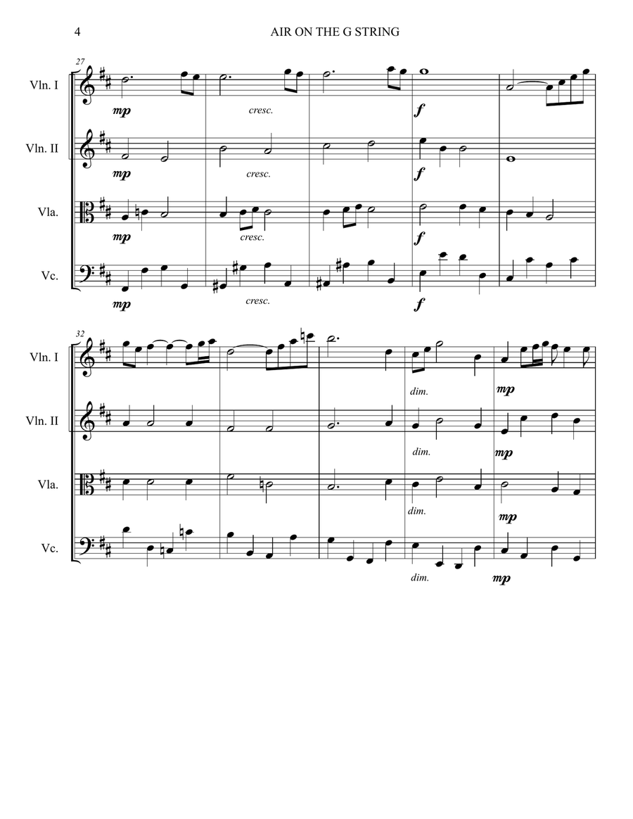 AIR ON THE G STRING AIR ON THE G STRING String Quartet scores gallery preview page 4
