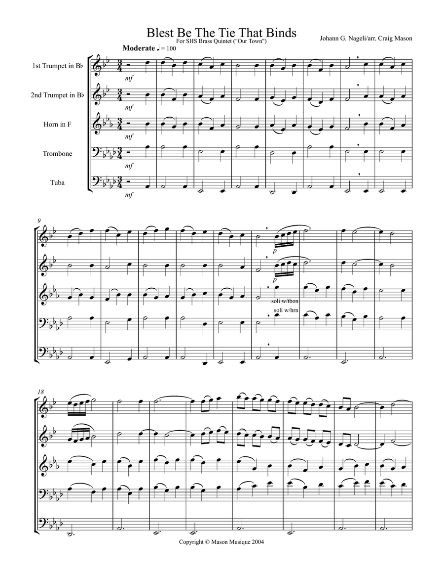 Blest Be the Tie That Binds Brass Quintet scores gallery preview page 1