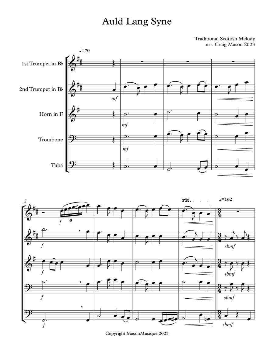 Auld Lang Syne Auld Lang Syne Brass Quintet scores gallery preview page 1