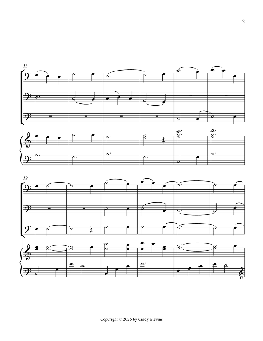 His Eye Is On the Sparrow, for Three Trombones and Piano Trombone Trio scores gallery preview page 3