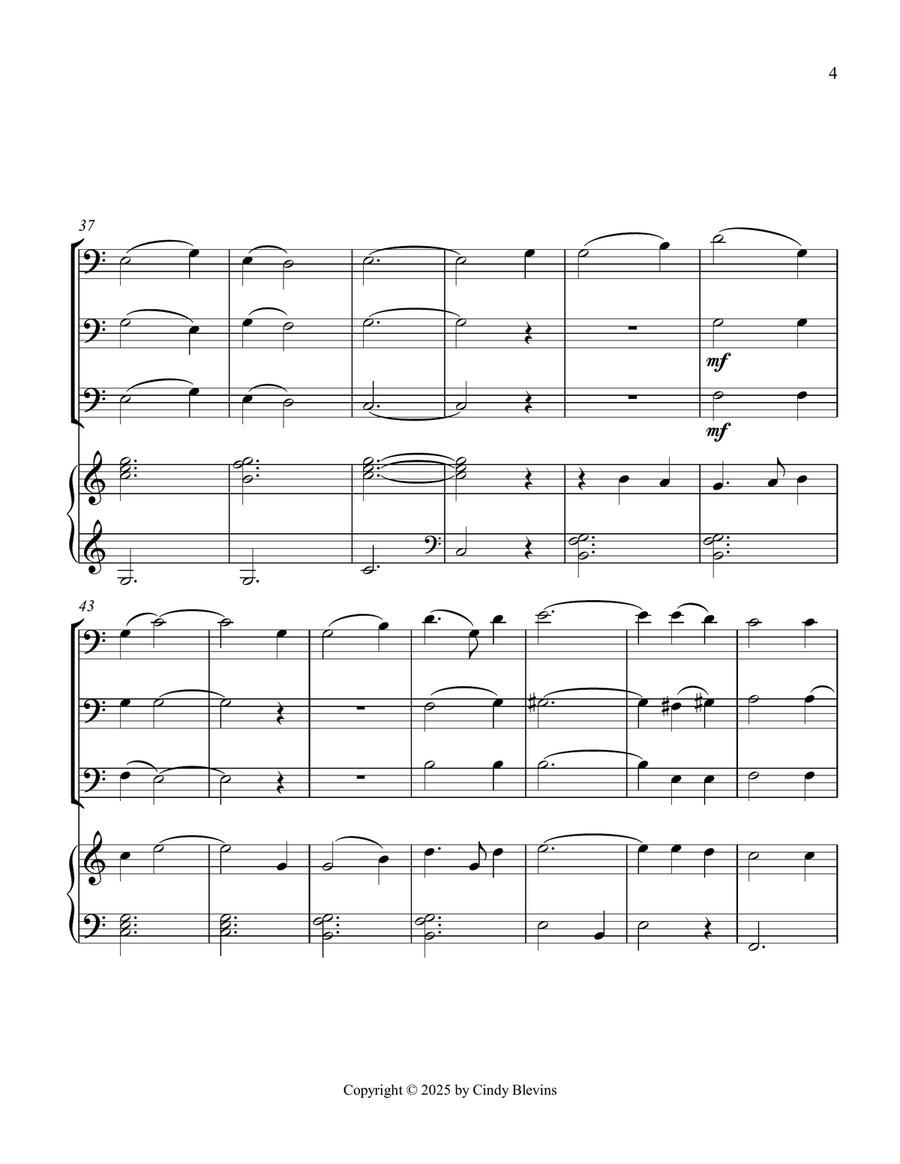 His Eye Is On the Sparrow, for Three Trombones and Piano Trombone Trio scores gallery preview page 5