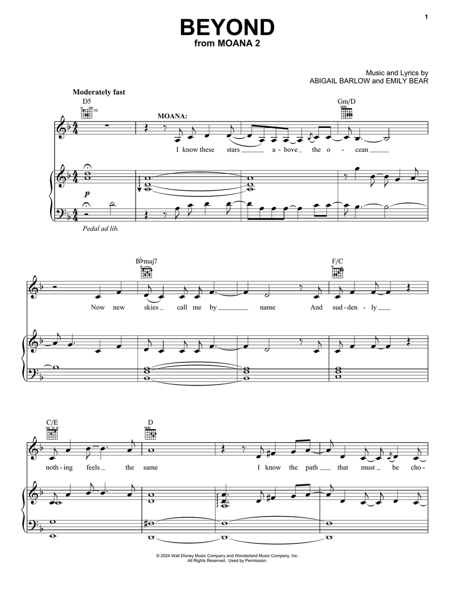 Beyond (from Moana 2) Piano, Vocal, Guitar scores gallery preview page 1