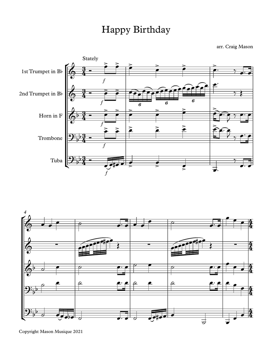 Happy Birthday Happy Birthday Brass Quintet scores gallery preview page 1