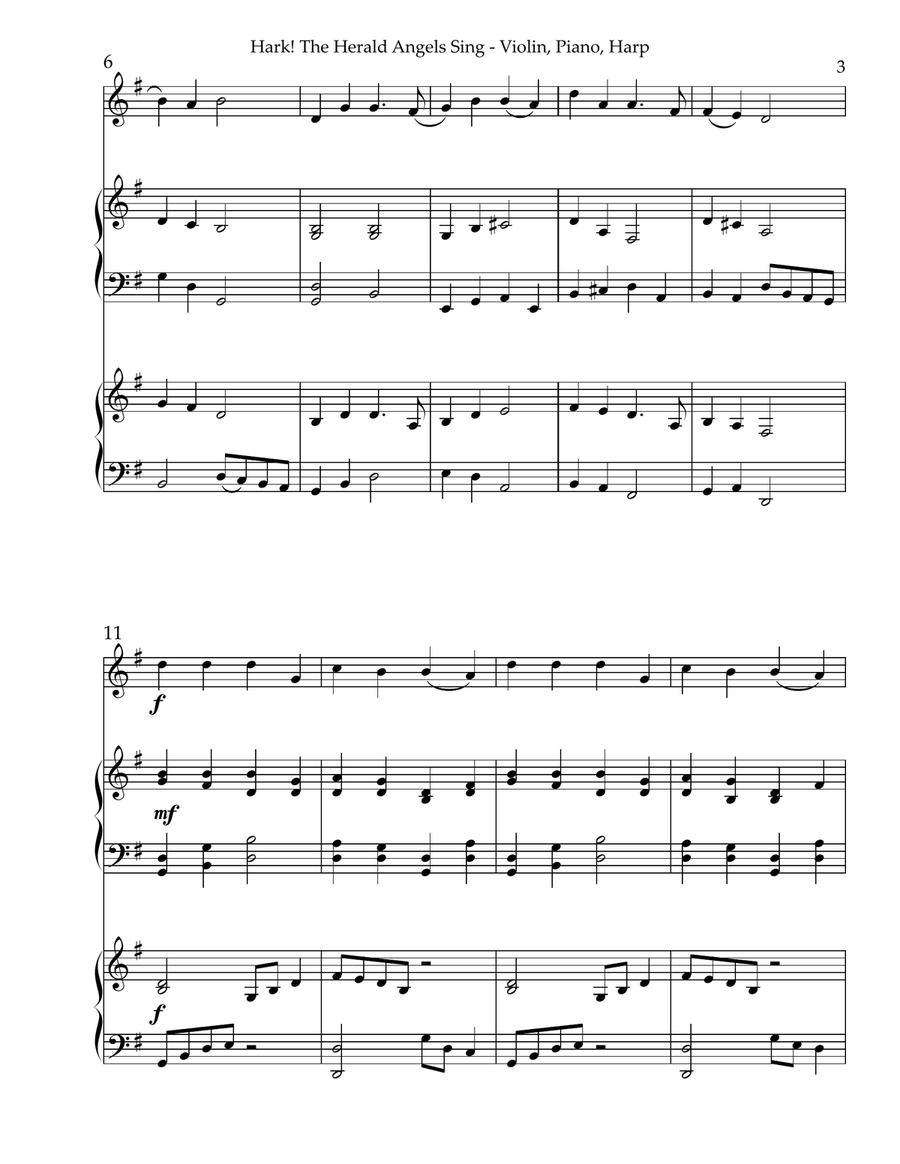 Hark! The Herald Angels Sing, Trio for Violin, Piano & Harp Small Ensemble scores gallery preview page 3