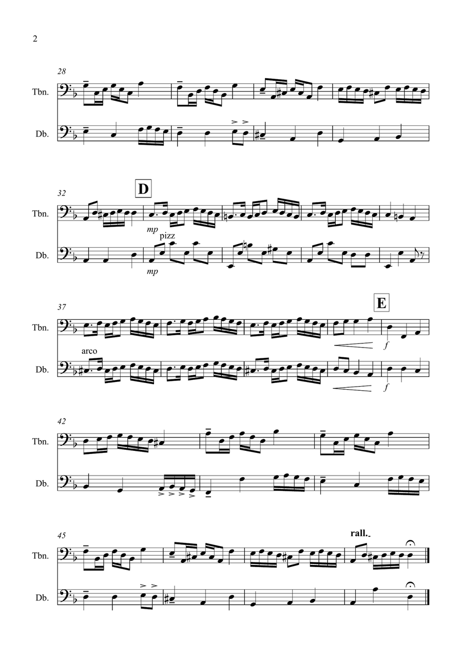 Rondeau (from Abdelazer) for Trombone and Double Bass Duet Trombone scores gallery preview page 2