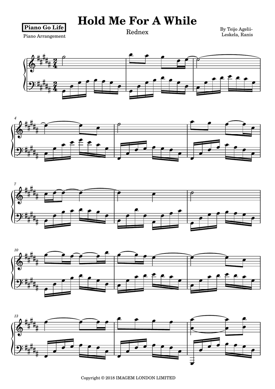 Hold Me For A While Hold Me For A While Piano Solo scores gallery preview page 1