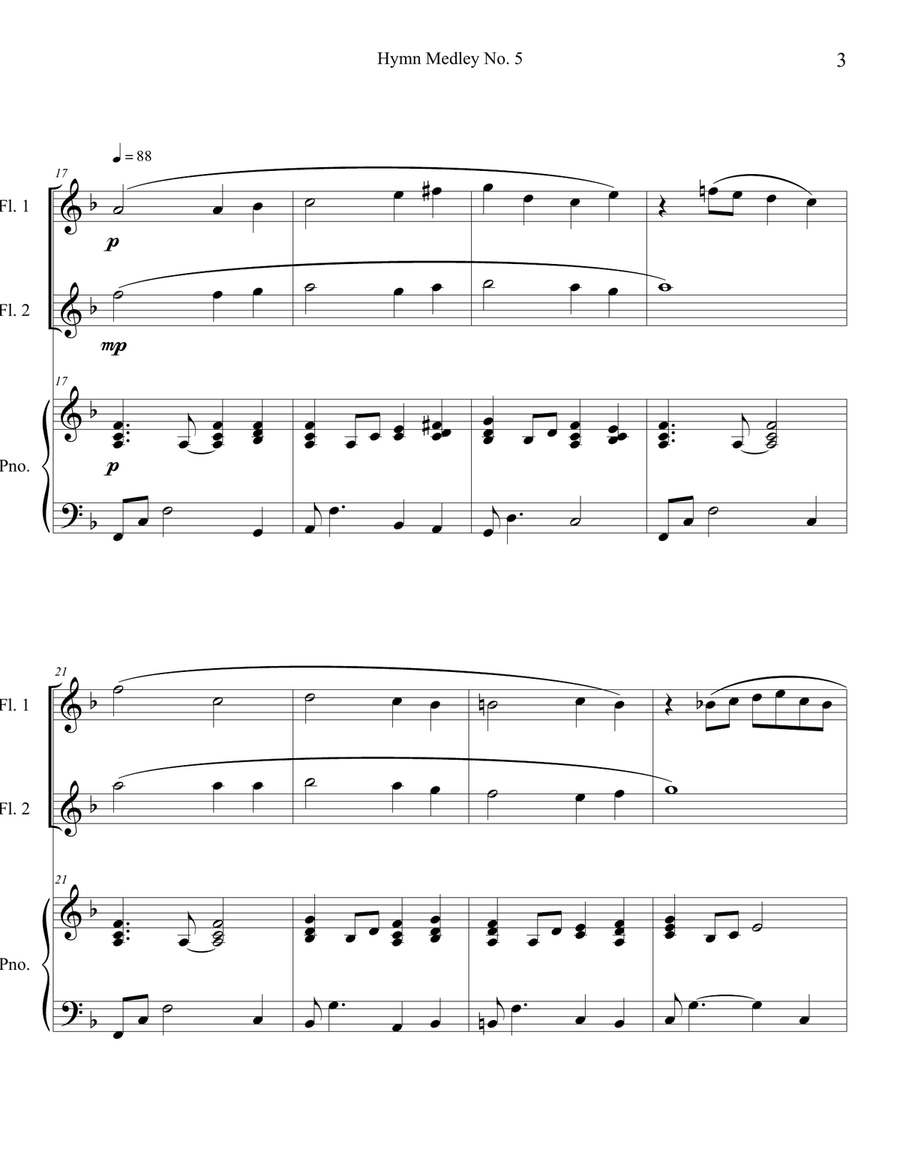 Hymn Medley No. 5 (Flute Duet with Piano Accompaniment) Flute Duet scores gallery preview page 3