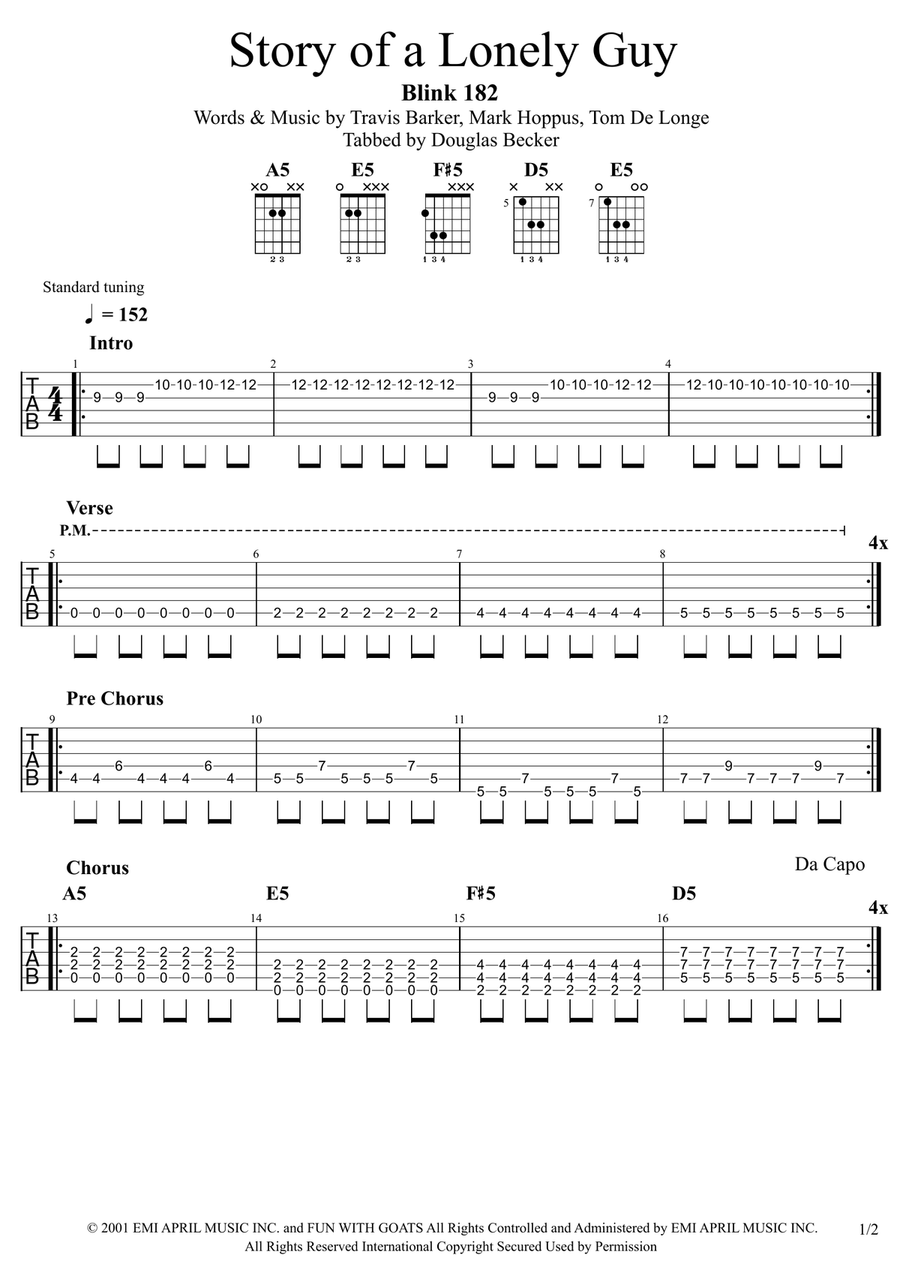 Story Of A Lonely Guy Acoustic Guitar scores gallery preview page 1