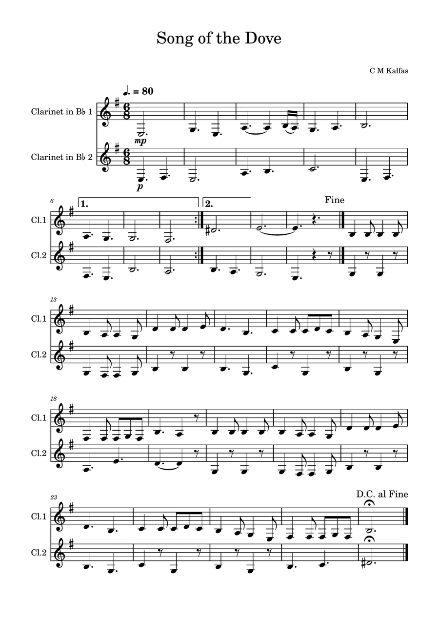 Song of the Dove (Clarinet duet) Clarinet Duet scores gallery preview page 1