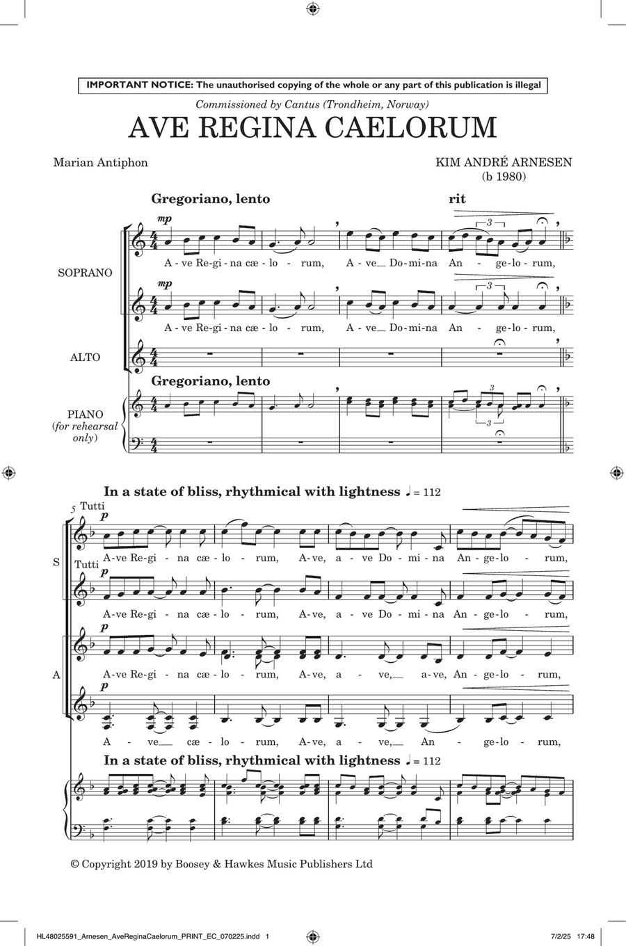 Ave Regina Caelorum Ave Regina Caelorum SSAA scores gallery preview page 1