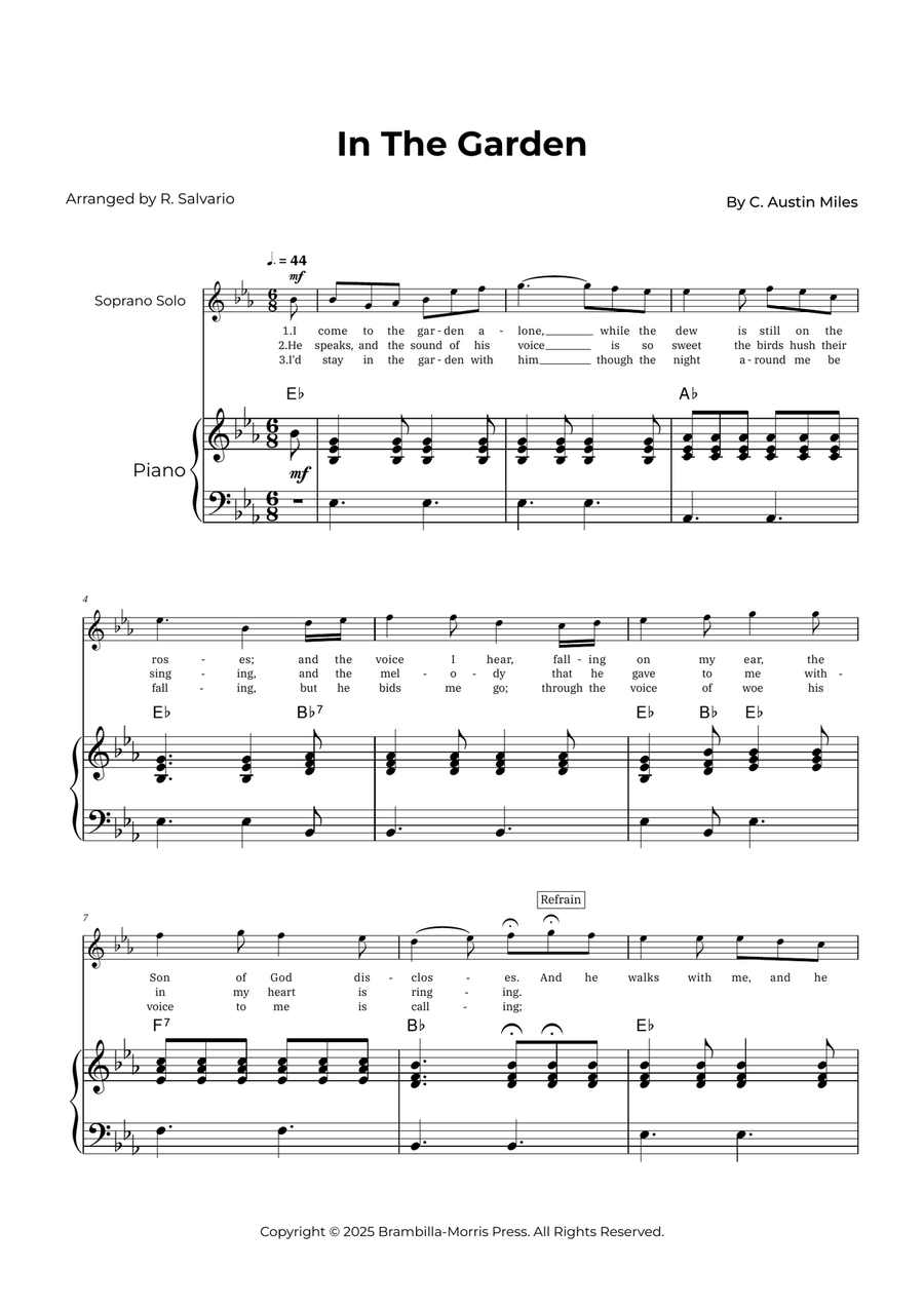 In The Garden - Soprano Solo (Key of E-Flat Major) Soprano Voice scores gallery preview page 1