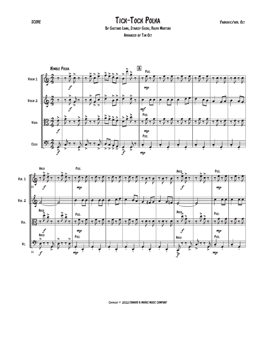 Tick Tock Polka Tick Tock Polka String Quartet scores gallery preview page 1