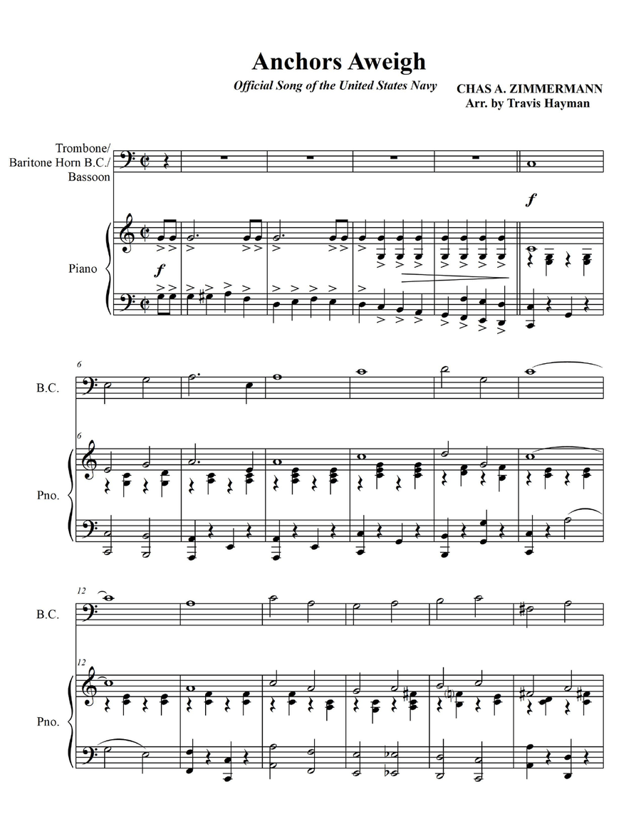 Anchors Aweigh - for Trombone/Baritone Horn B.C./Bassoon with Piano Accompaniment Bassoon scores gallery preview page 3