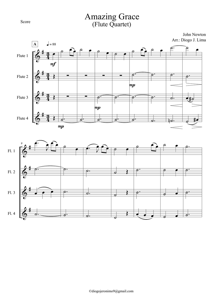 Amazing Grace Amazing Grace Flute Quartet scores gallery preview page 1